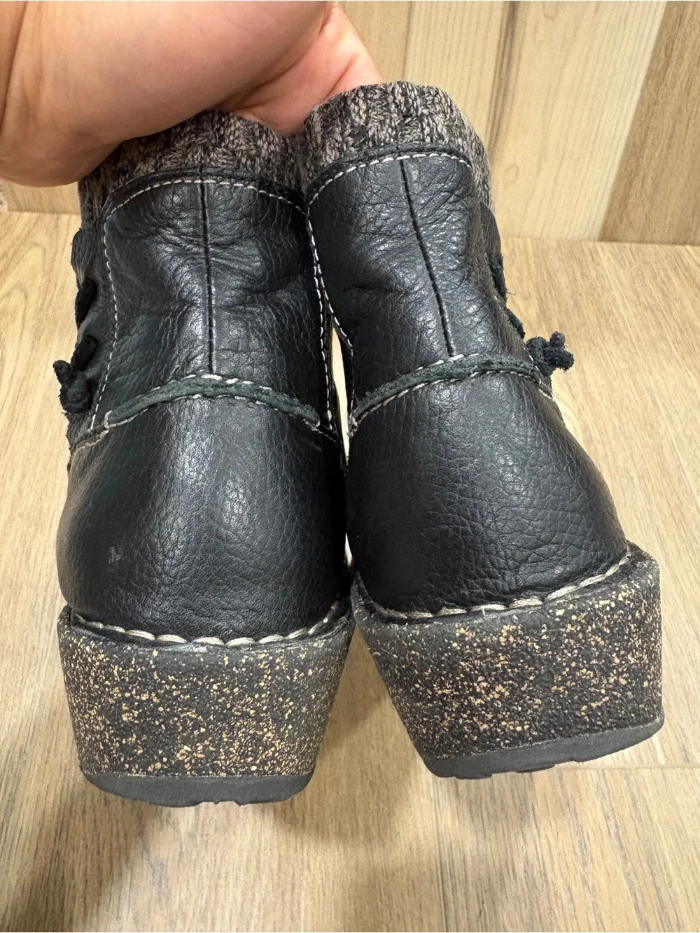 Aetrex Black Leather Ankle Boots with Knit Cuff Cammie Tessa Arch Support 40